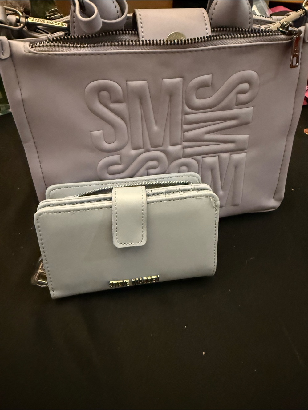 Steve Madden Light Gray Tote with Matching Wallet Set